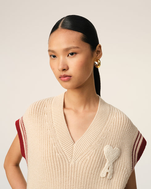 AMI PARIS Wool Ribbed Sleeveless V Neck Sweater Unisex Apparel